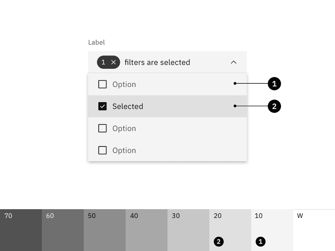 Selected state colors are one step over Selected state colors are one step over