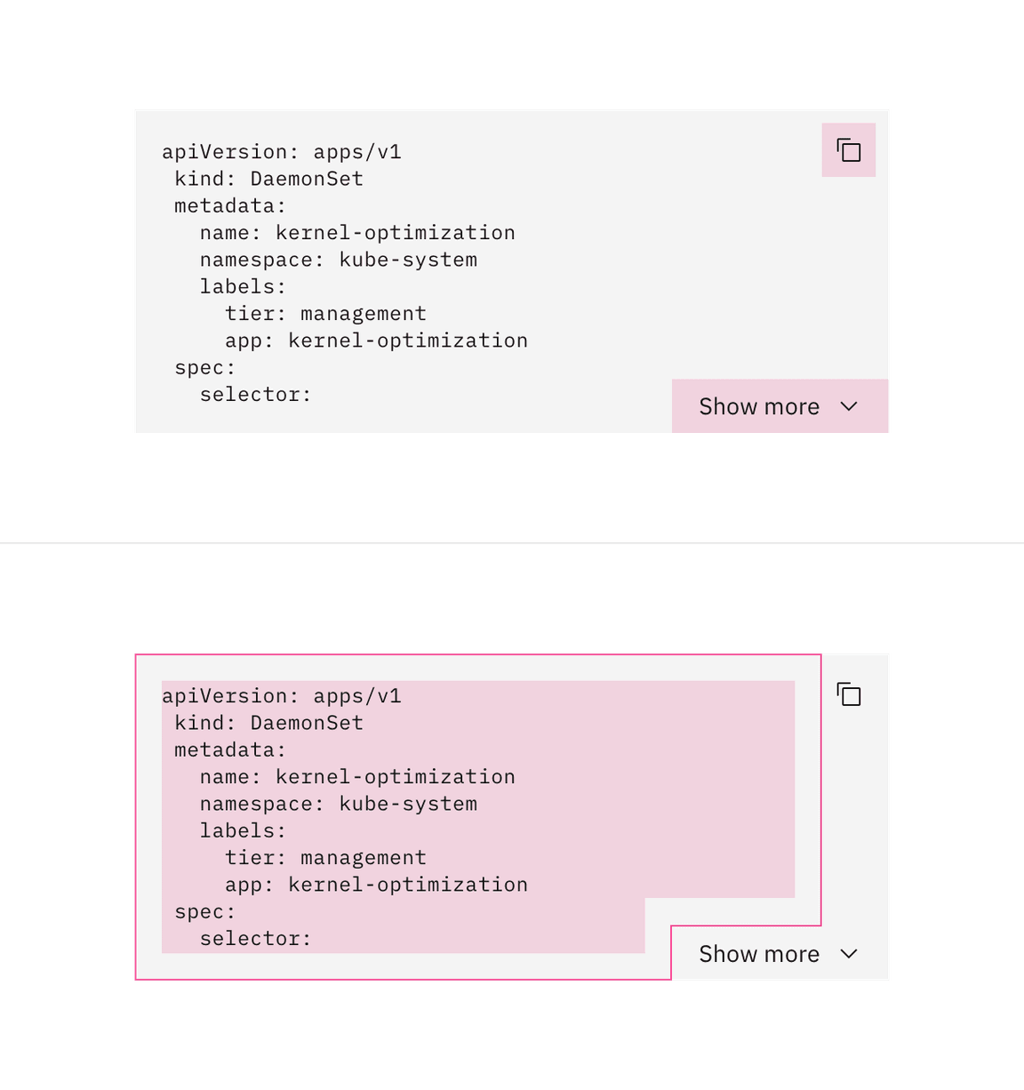 Multi-line code snippet click targets Multi-line code snippet click targets
