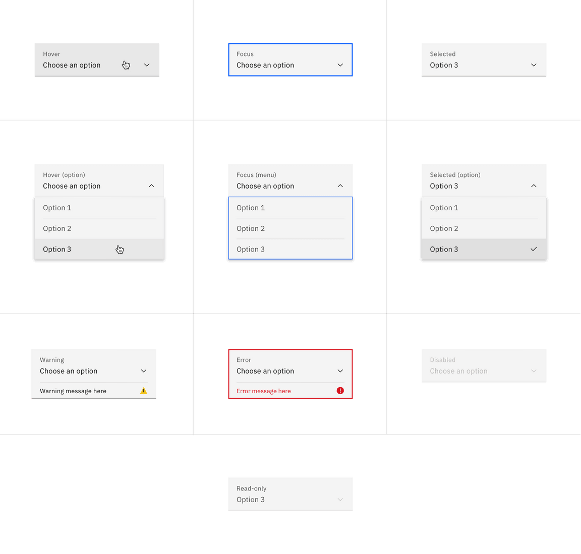 Fluid dropdown and combo box states