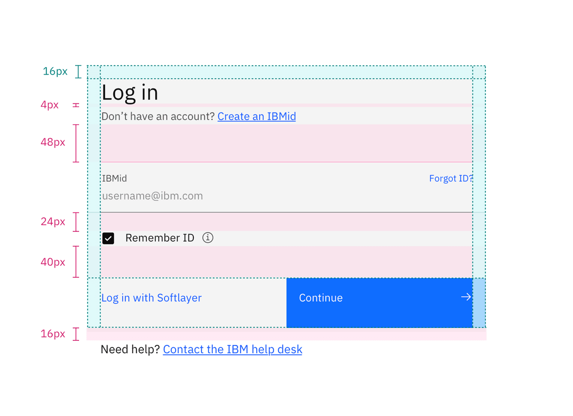Specs for margins and vertical spacing in a centered login form with fluid input Specs for margins and vertical spacing in a centered login form with fluid input