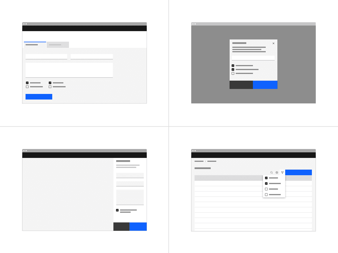 Placement of checkboxes in different UI scenarios. Placement of checkboxes in different UI scenarios.