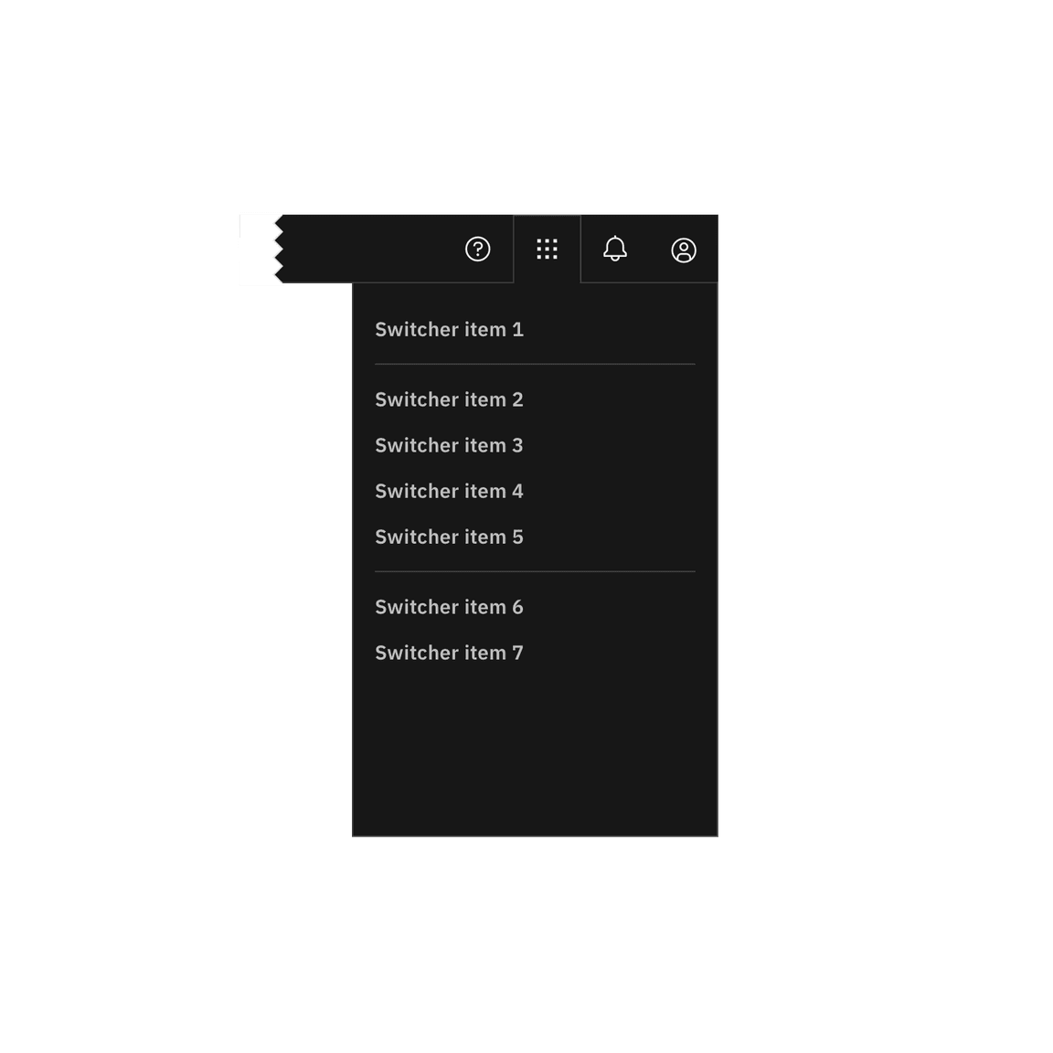 The switcher icon is not positioned to the far right. The switcher icon is not positioned to the far right.