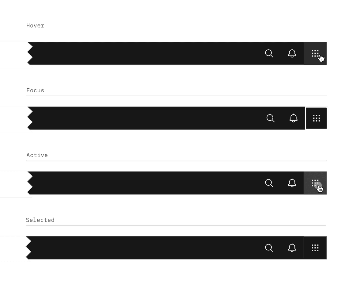 Header action interactive states Header action interactive states