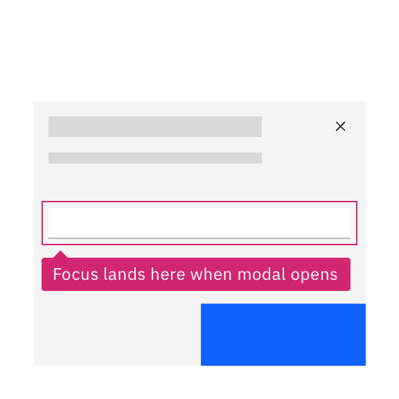annotation on input says 'focus lands here when modal opens'