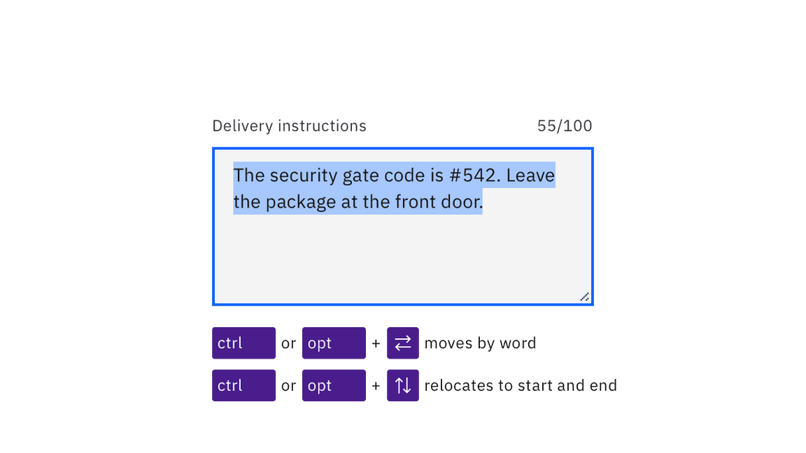 example of keyboard operation in text area