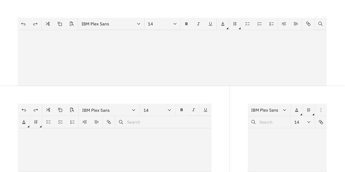 Responsive versions of a text toolbar. Responsive versions of a text toolbar.