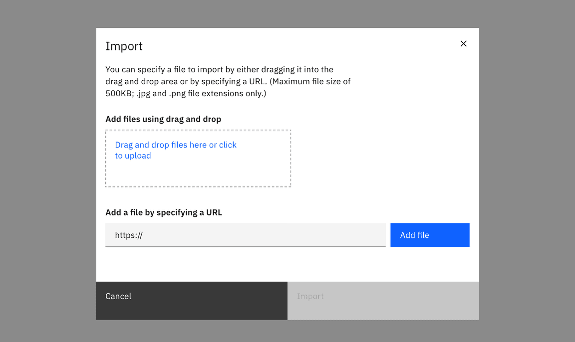 Example of an import modal Example of an import modal