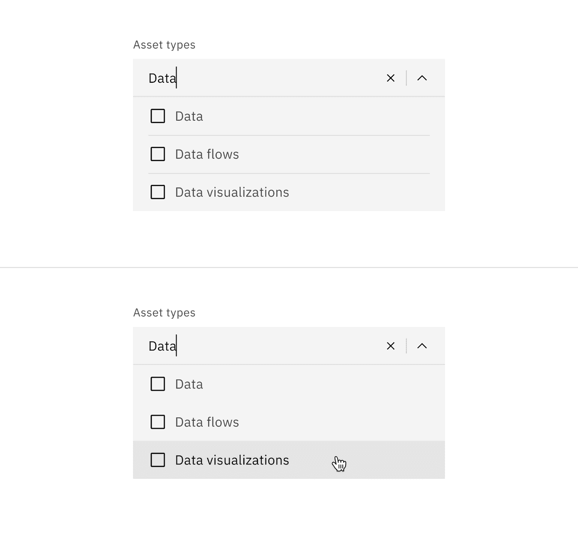 Filterable dropdown typing and filtering open menu.
