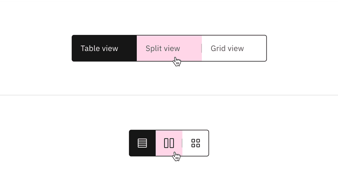 Text and icon content switchers with their clickable areas