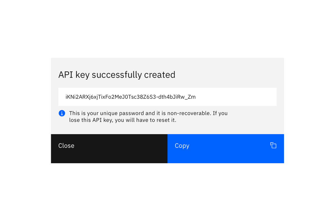 Example of a successfully created API key