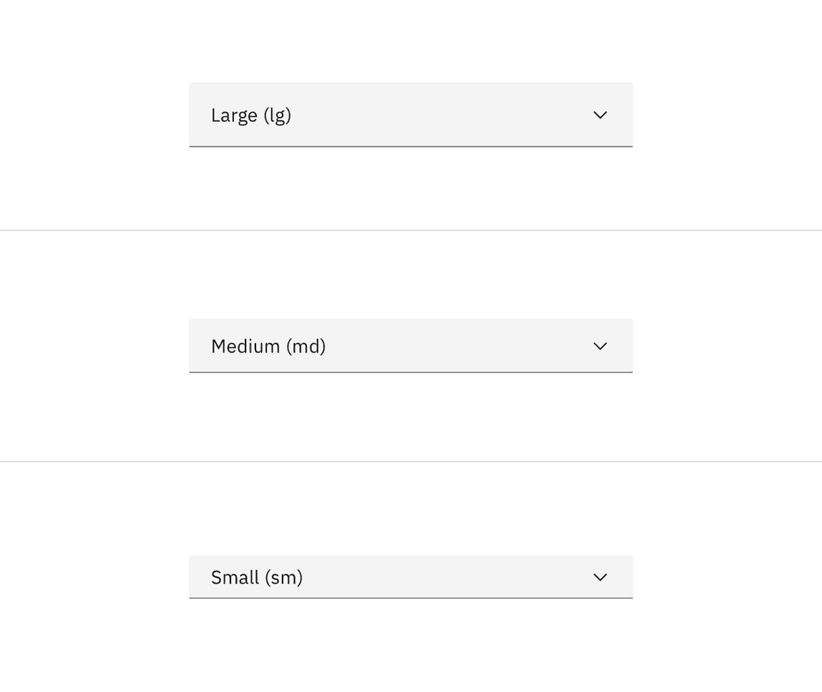 Dropdown sizes in the defauult style