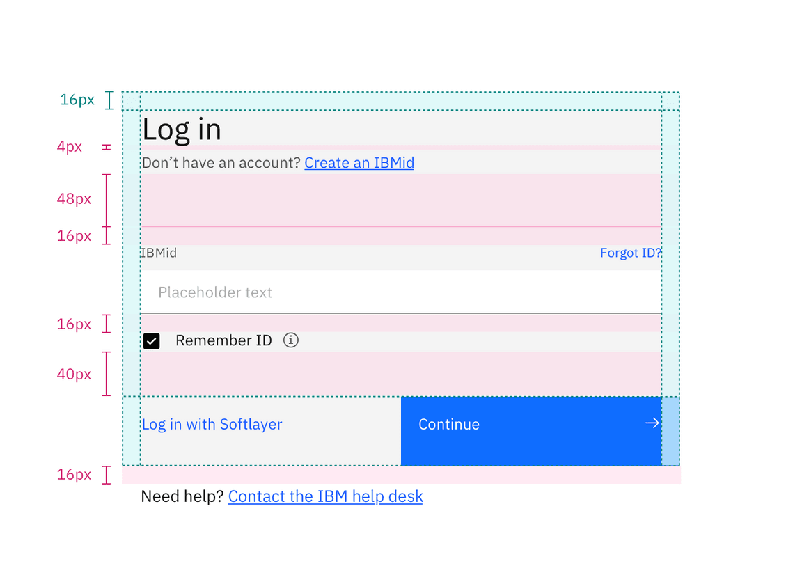 Specs for margins and vertical spacing in a centered login form with a default styled input