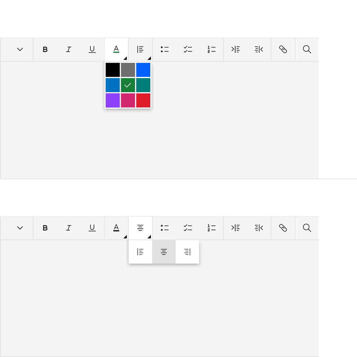 Text toolbar menus. Text toolbar menus.