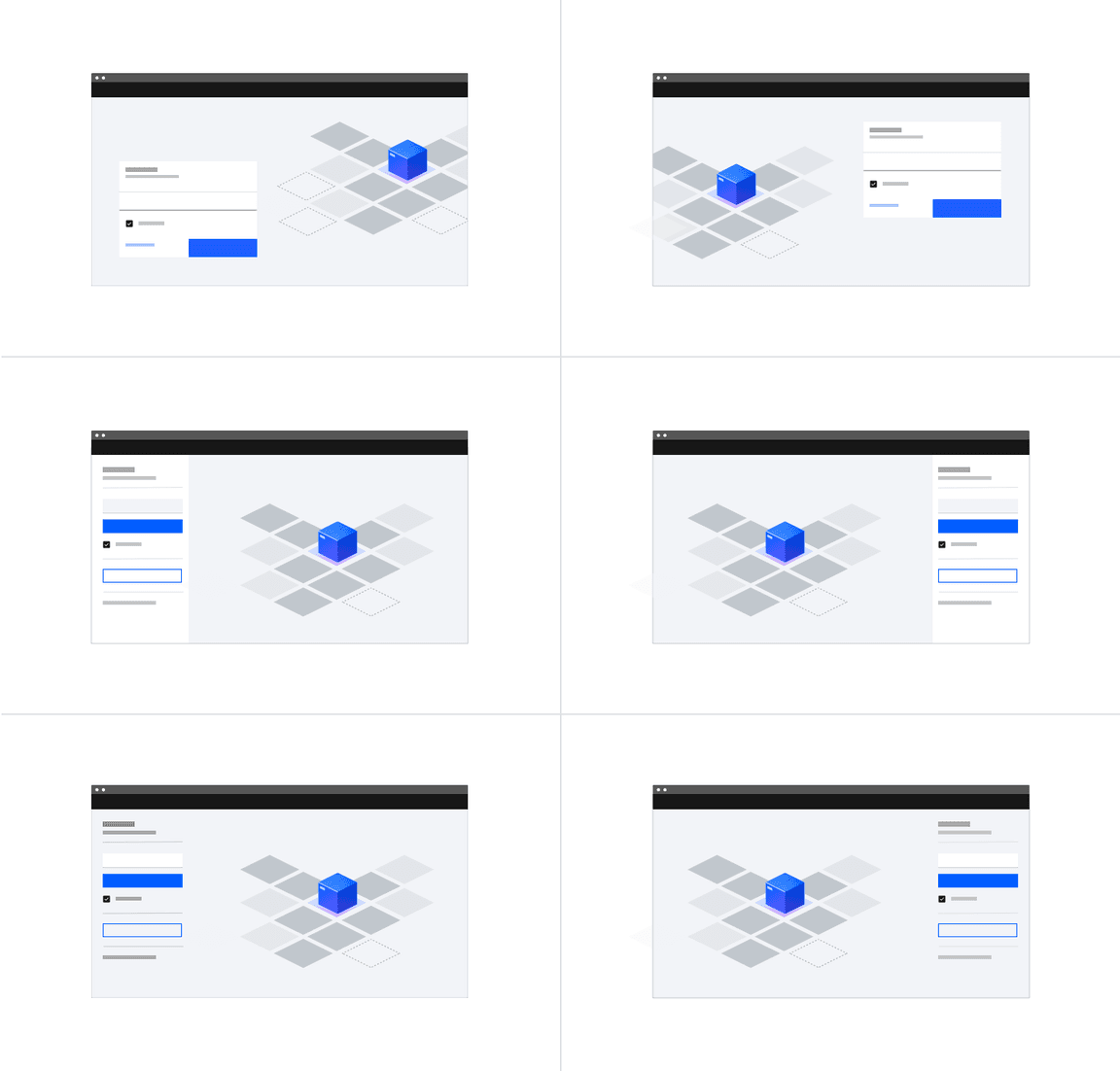 Example of split-screen login forms paired with an illustration Example of split-screen login forms paired with an illustration