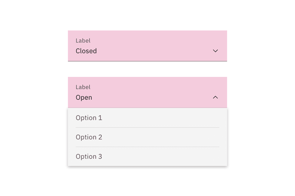 Fluid dropdown closed and open state click targets.